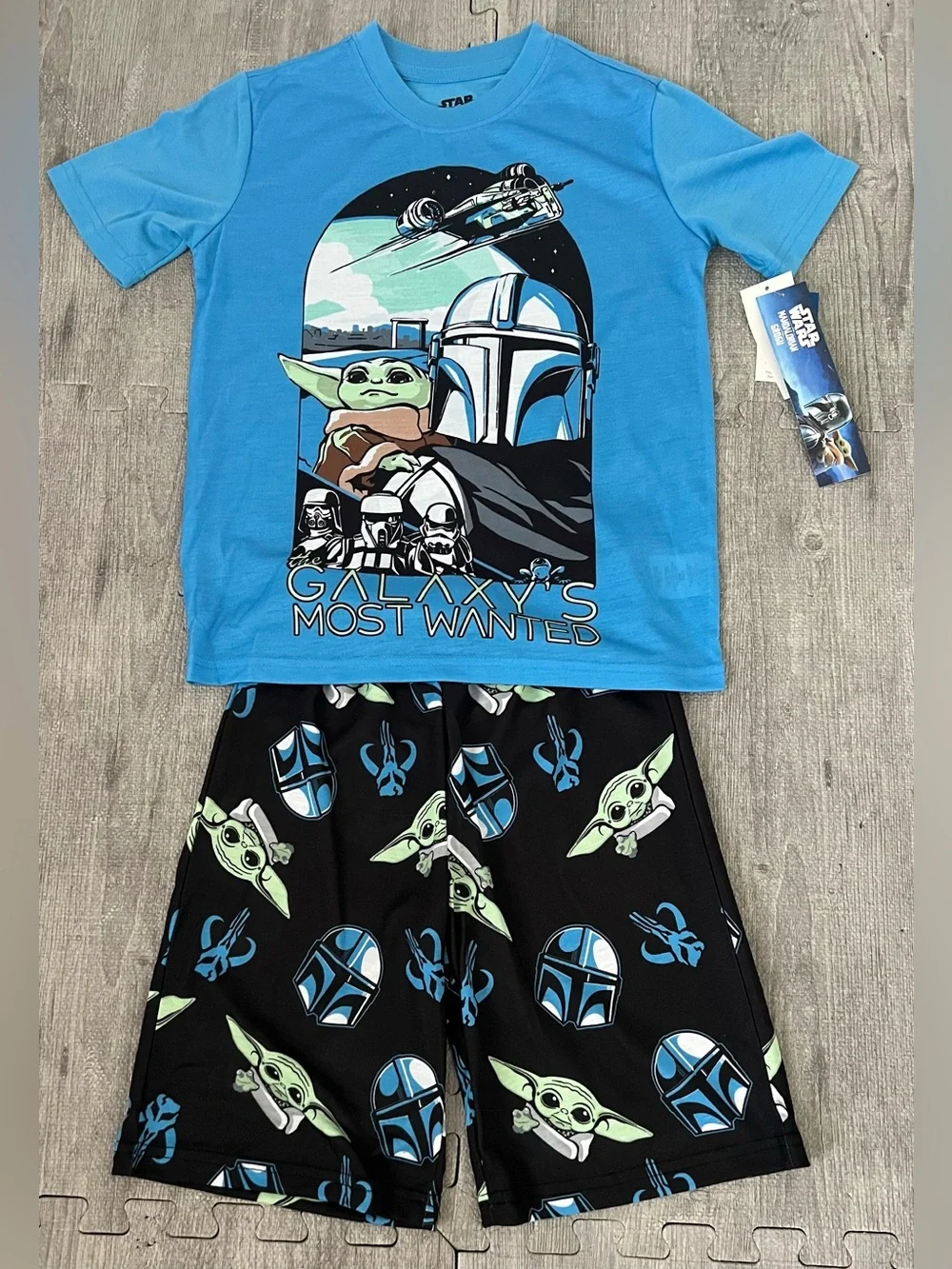 Star Wars Mandalorian Grogu Boys 2-Piece Pajama Set L(10-12) Blue/Black